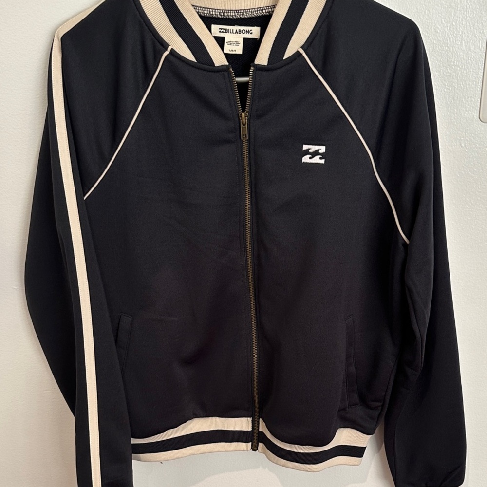 Billabong Black and Cream Retro Track Jacket